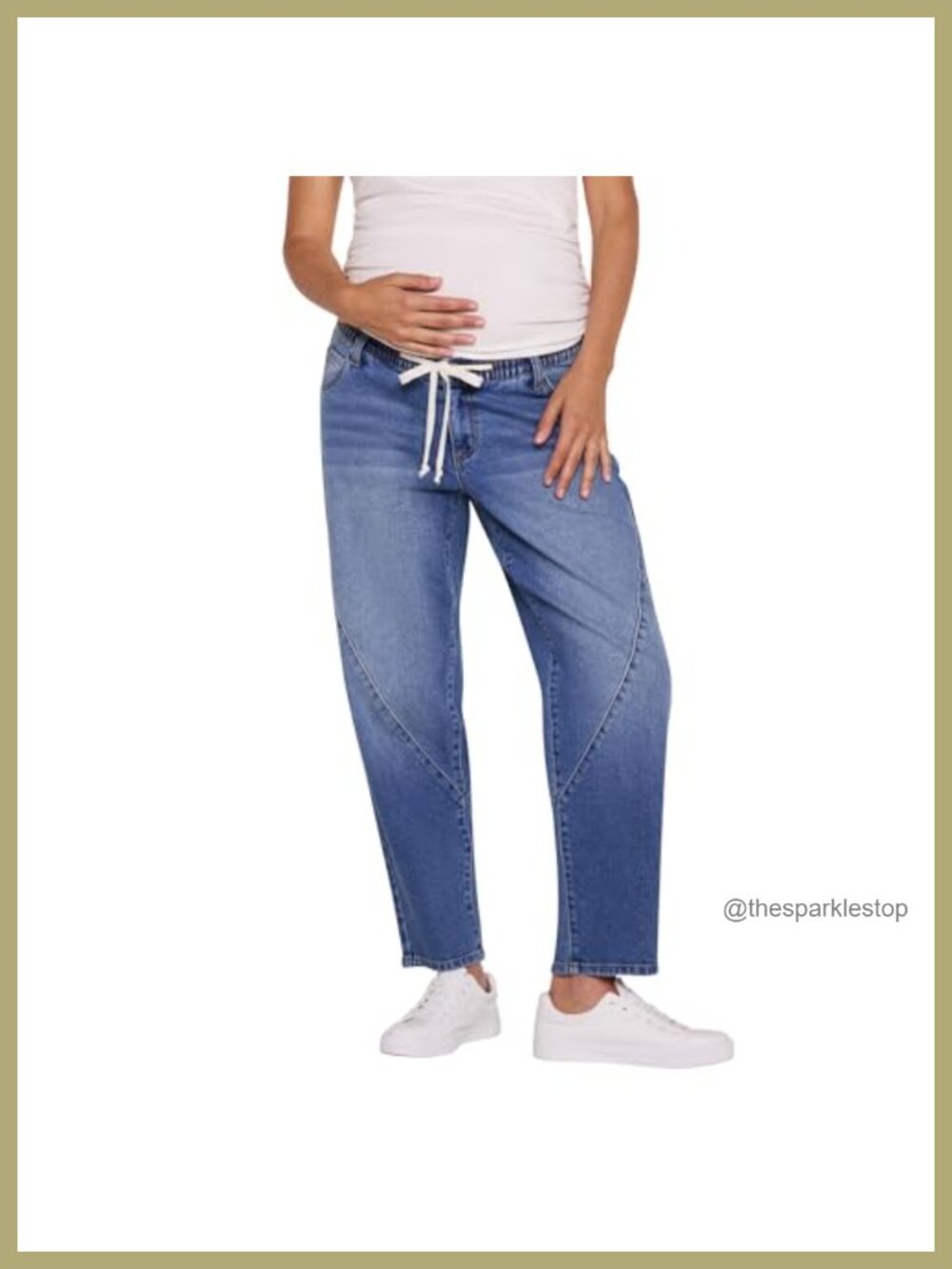 Maternity Under Belly Tie Waist Relaxed Barrel Leg Pregnancy Jeans